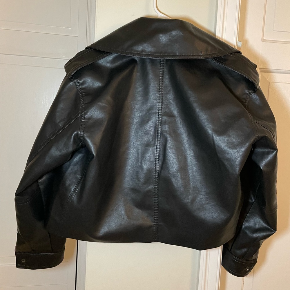 Shein Flap Pocket Oversized Cropped Vegan Leather Jacket - Picture 5 of 5